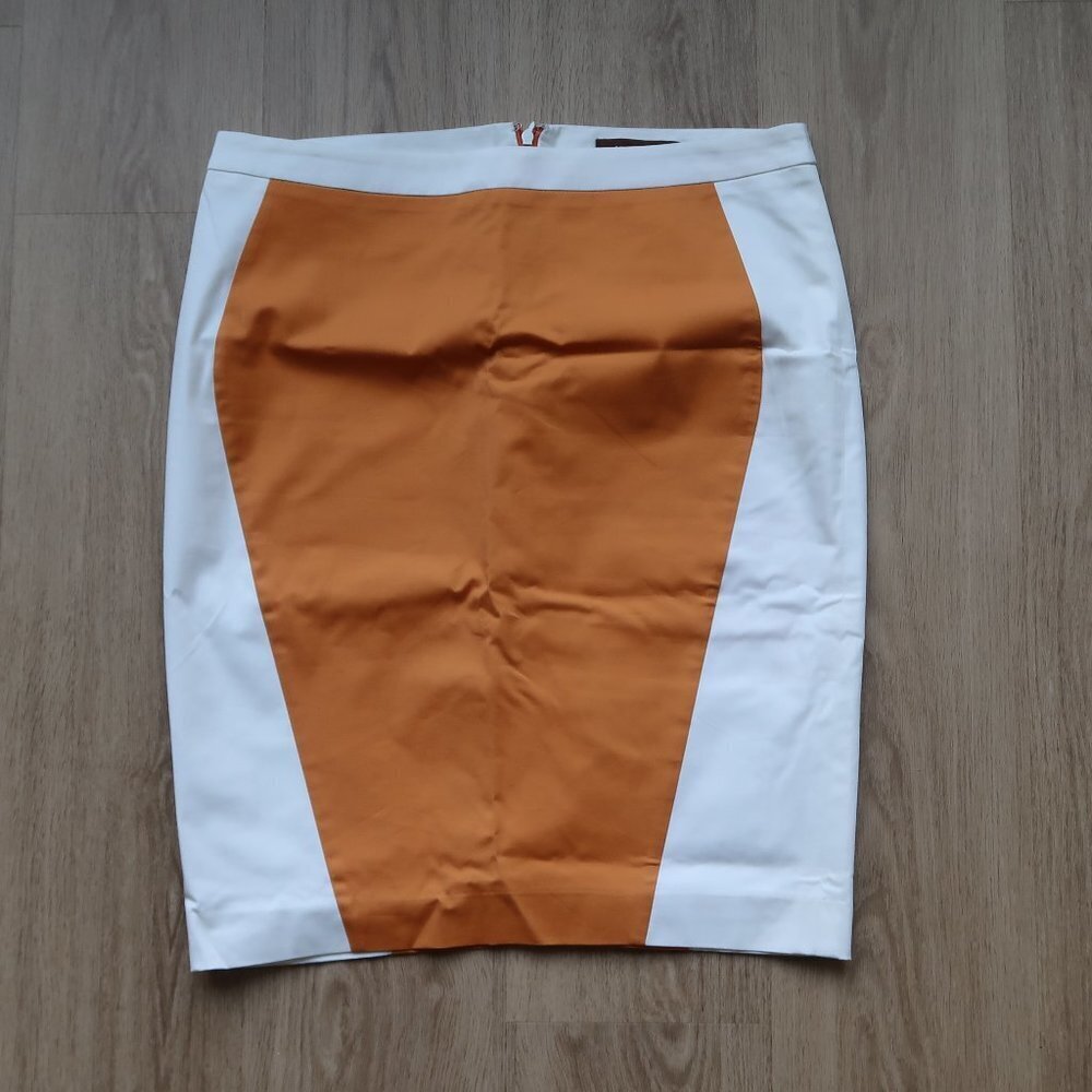 Melanie Lyne Cotton Blend Pencil Skirt Size 10 in Orange/White